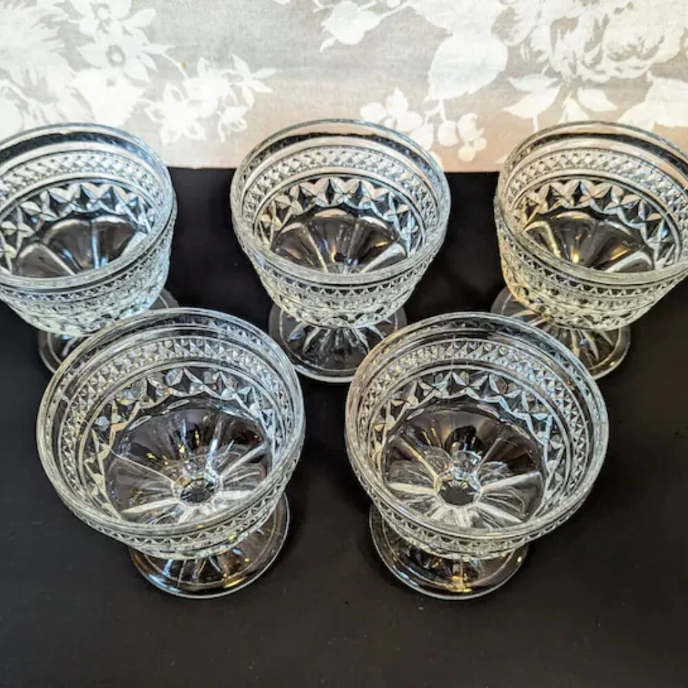 Lot of 5 Anchor Hocking Wexford Pattern Vintage Sherbet Dessert Pedestal Dish